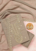 Grey Zariwork (Gold) Chinon Unstitched Salwar Suit