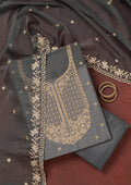 Dark Grey Zariwork (Gold) Chinon Unstitched Salwar Suit