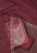 Onion Pink Zariwork (Gold) Chinon Unstitched Salwar Suit