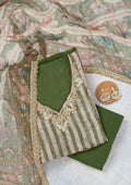 Leaf Green Cutdana Semi Crepe Unstitched Salwar Suit