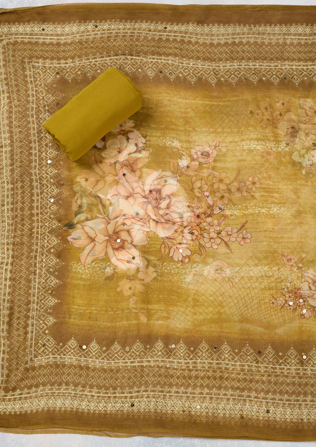 Mustard Cutdana Semi Crepe Unstitched Salwar Suit