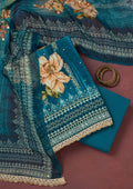 Peacock Blue Cutdana Semi Crepe Unstitched Salwar Suit