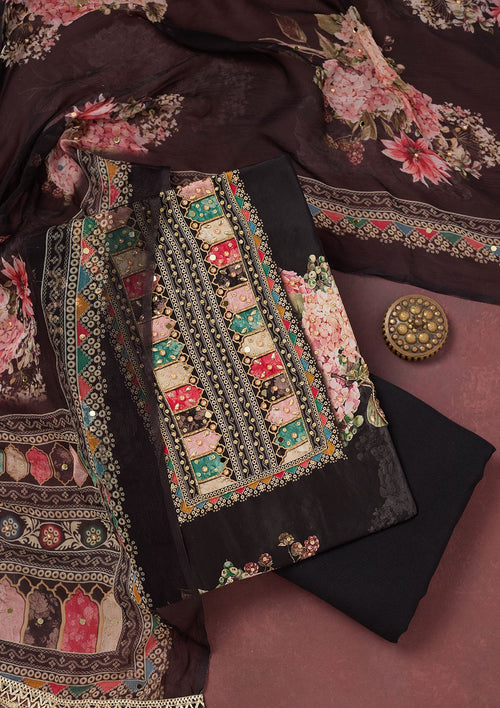 Black Cutdana Semi Crepe Unstitched Salwar Suit