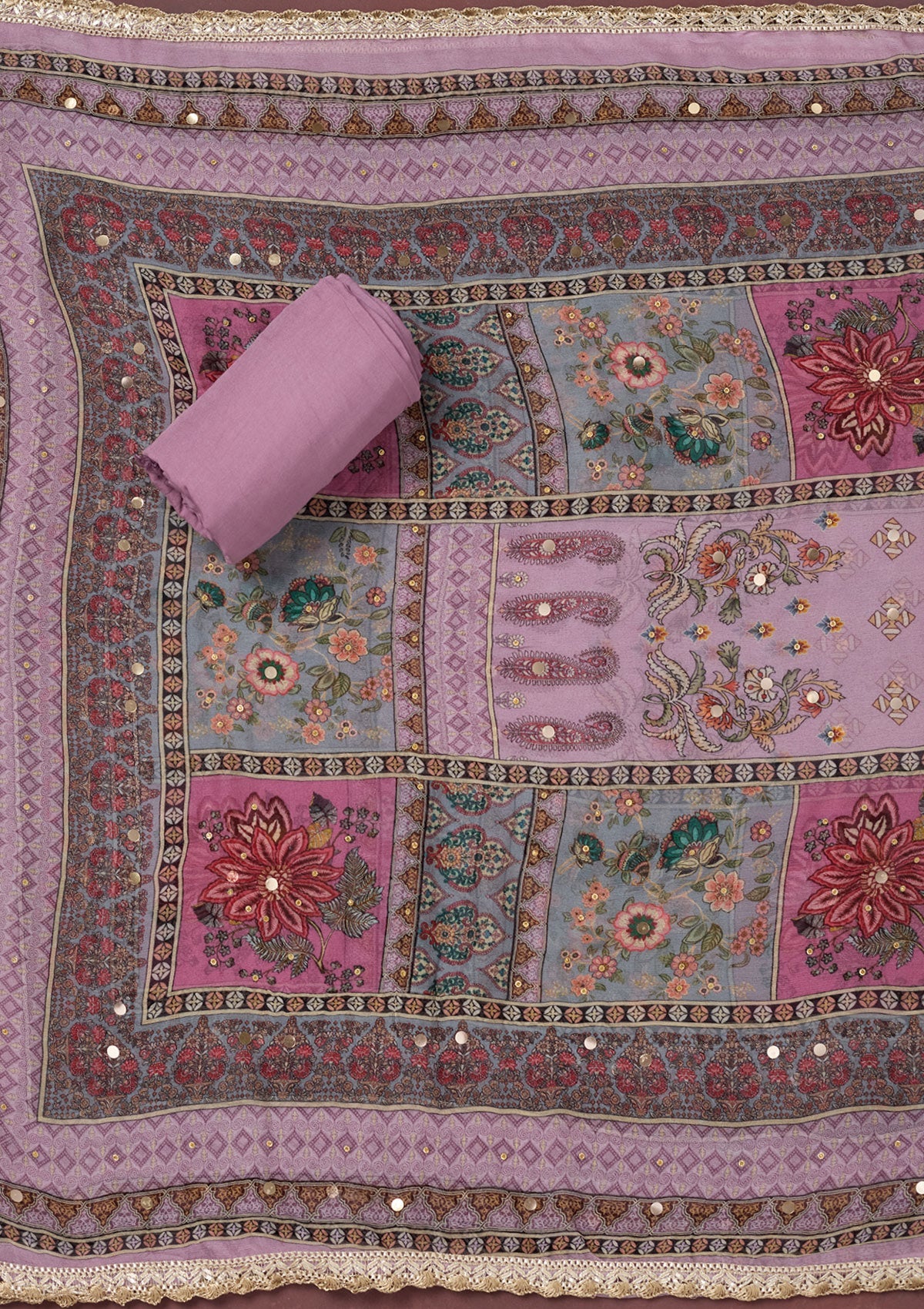 Lavender Cutdana Semi Crepe Unstitched Salwar Suit