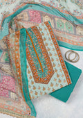 Turquoise Blue Cutdana Semi Crepe Unstitched Salwar Suit