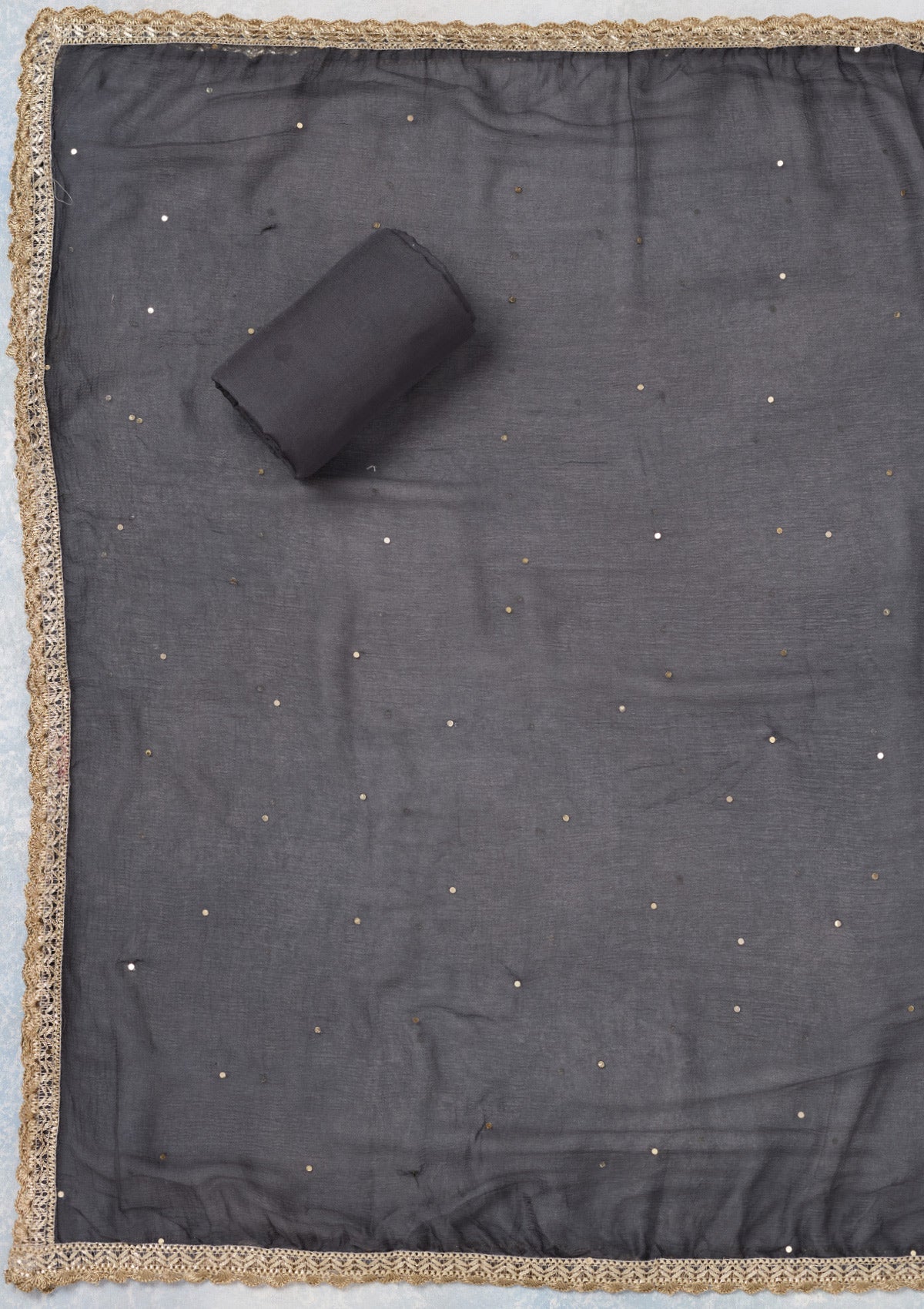 Grey Cutdana Semi Crepe Unstitched Salwar Suit