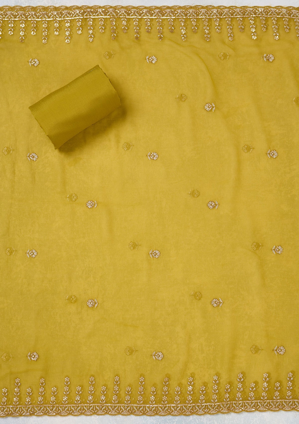 Mehendi Threadwork Semi Crepe Unstitched Salwar Suit