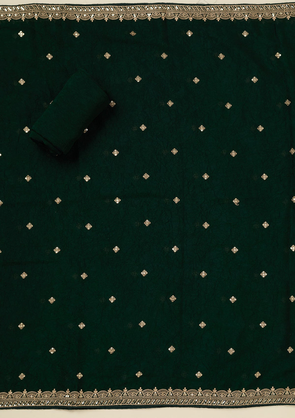 Bottle Green Threadwork Georgette Unstitched Salwar Suit