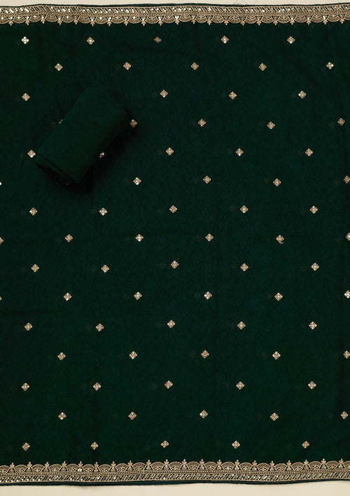 Bottle Green Threadwork Georgette Unstitched Salwar Suit