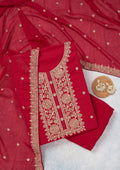 Rani Pink Threadwork Georgette Unstitched Salwar Suit
