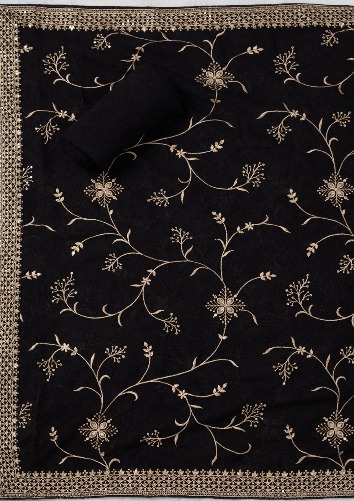 Black Threadwork Georgette Unstitched Salwar Suit