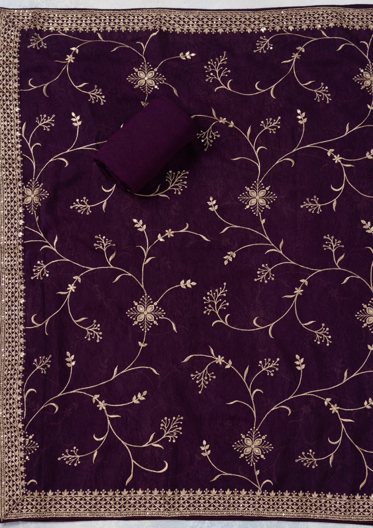 Purple Threadwork Georgette Unstitched Salwar Suit