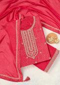 Red Zariwork (Gold) Chinon Unstitched Salwar Suit