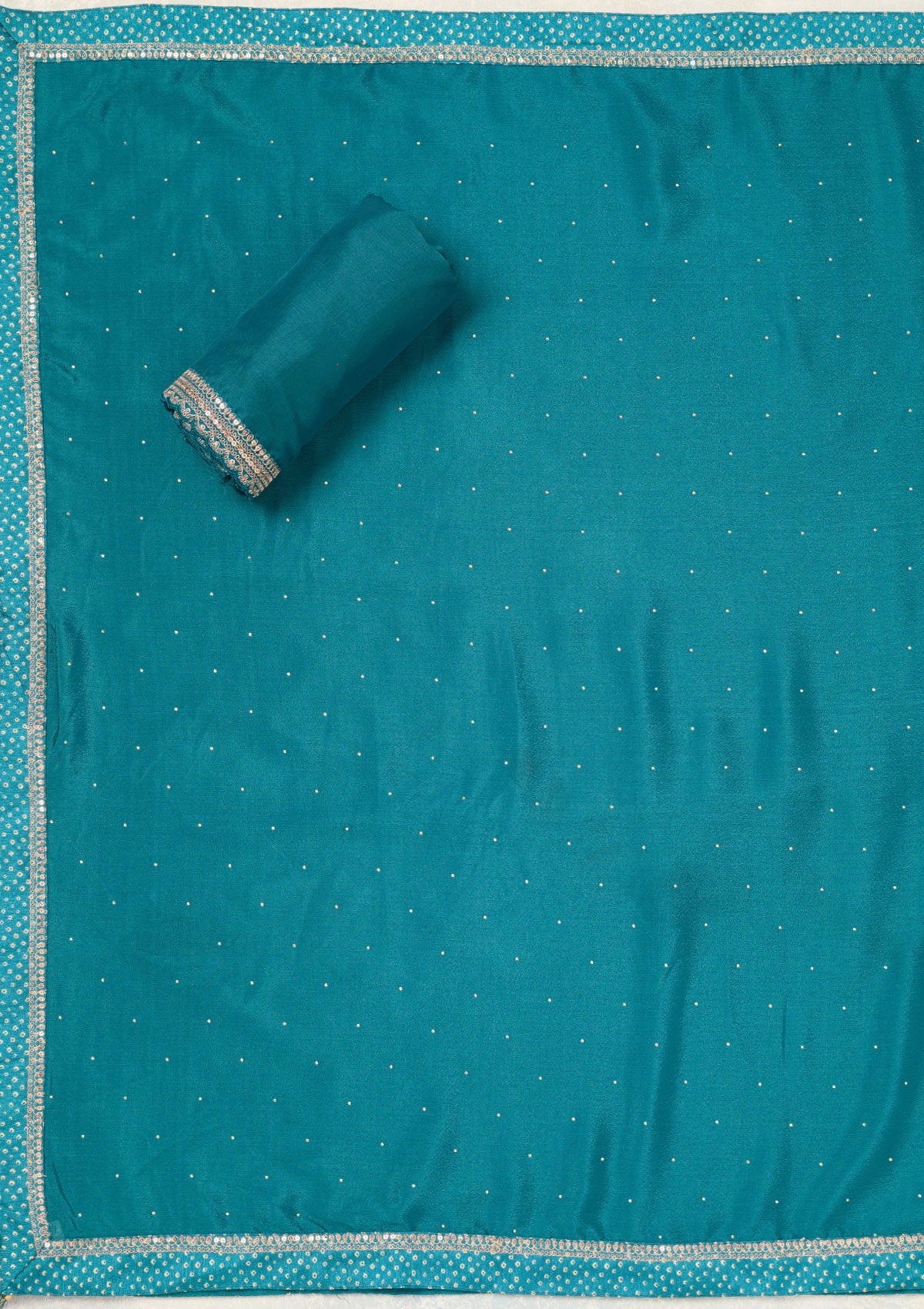 Turquoise Blue Zariwork (Gold) Chinon Unstitched Salwar Suit