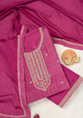 Wine Zariwork (Gold) Chinon Unstitched Salwar Suit