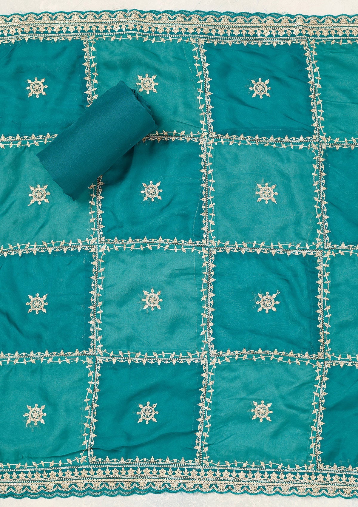 Rama Green Zariwork (Gold) Chinon Unstitched Salwar Suit