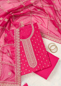 Rani Pink Zariwork (Gold) Chinon Unstitched Salwar Suit