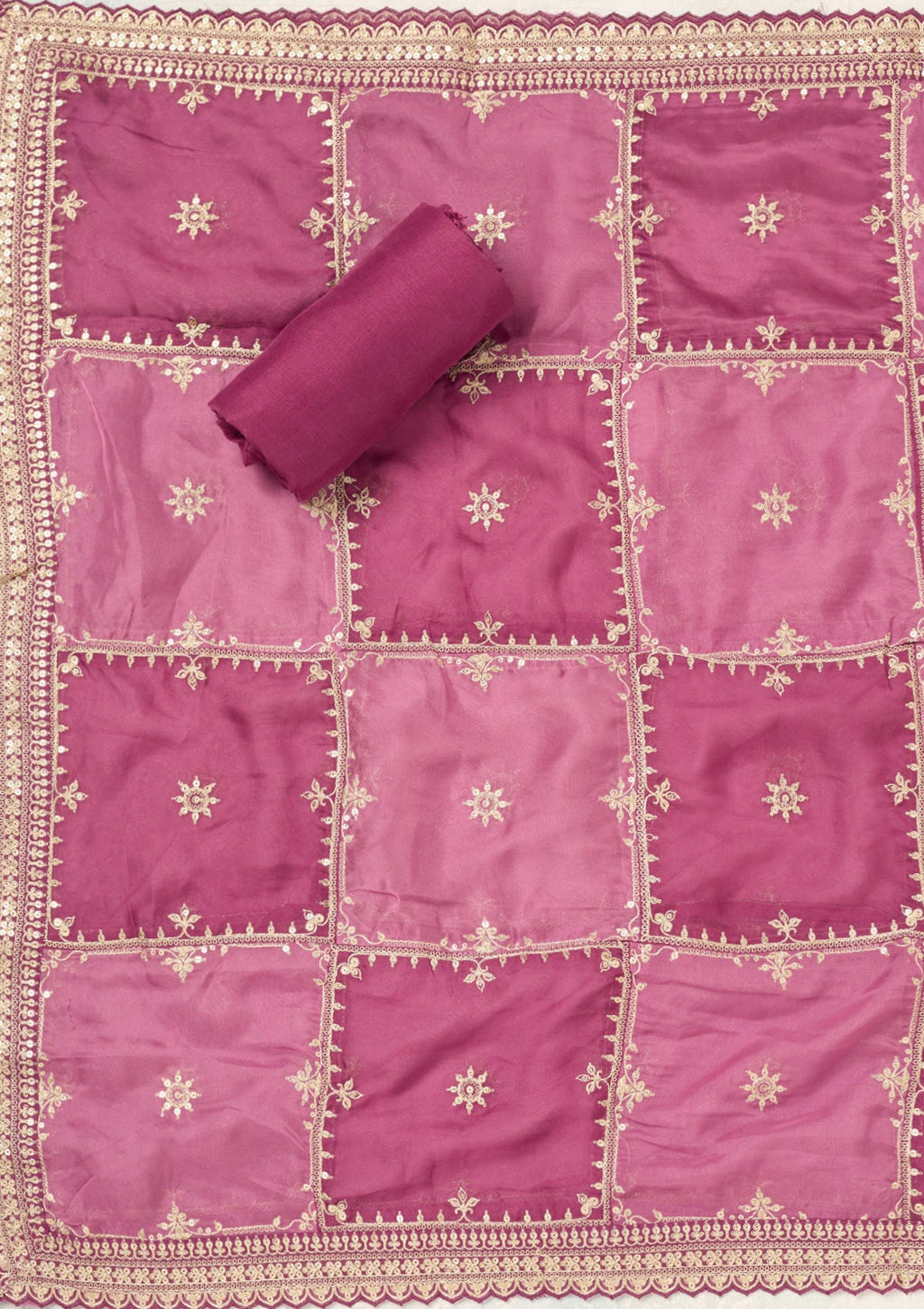 Wine Zariwork (Gold) Chinon Unstitched Salwar Suit
