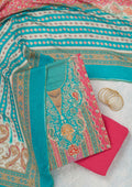 Blue Zariwork (Gold) Semi Crepe Unstitched Salwar Suit