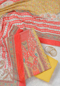 Red Zariwork (Gold) Semi Crepe Unstitched Salwar Suit