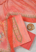 Peach Zariwork (Gold) Semi Crepe Unstitched Salwar Suit