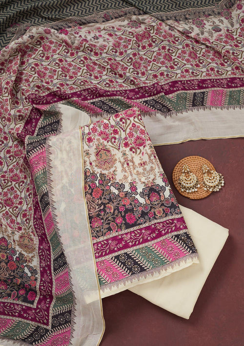 Cream Zariwork Semi Crepe Unstitched Salwar Suit