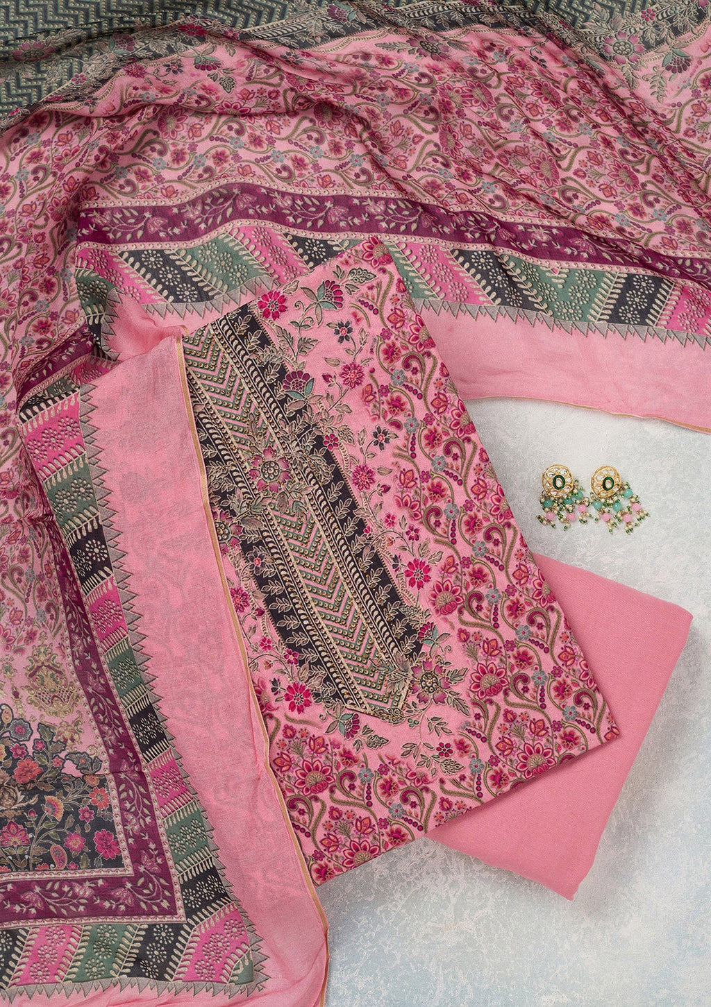 Pink Zariwork Semi Crepe Unstitched Salwar Suit