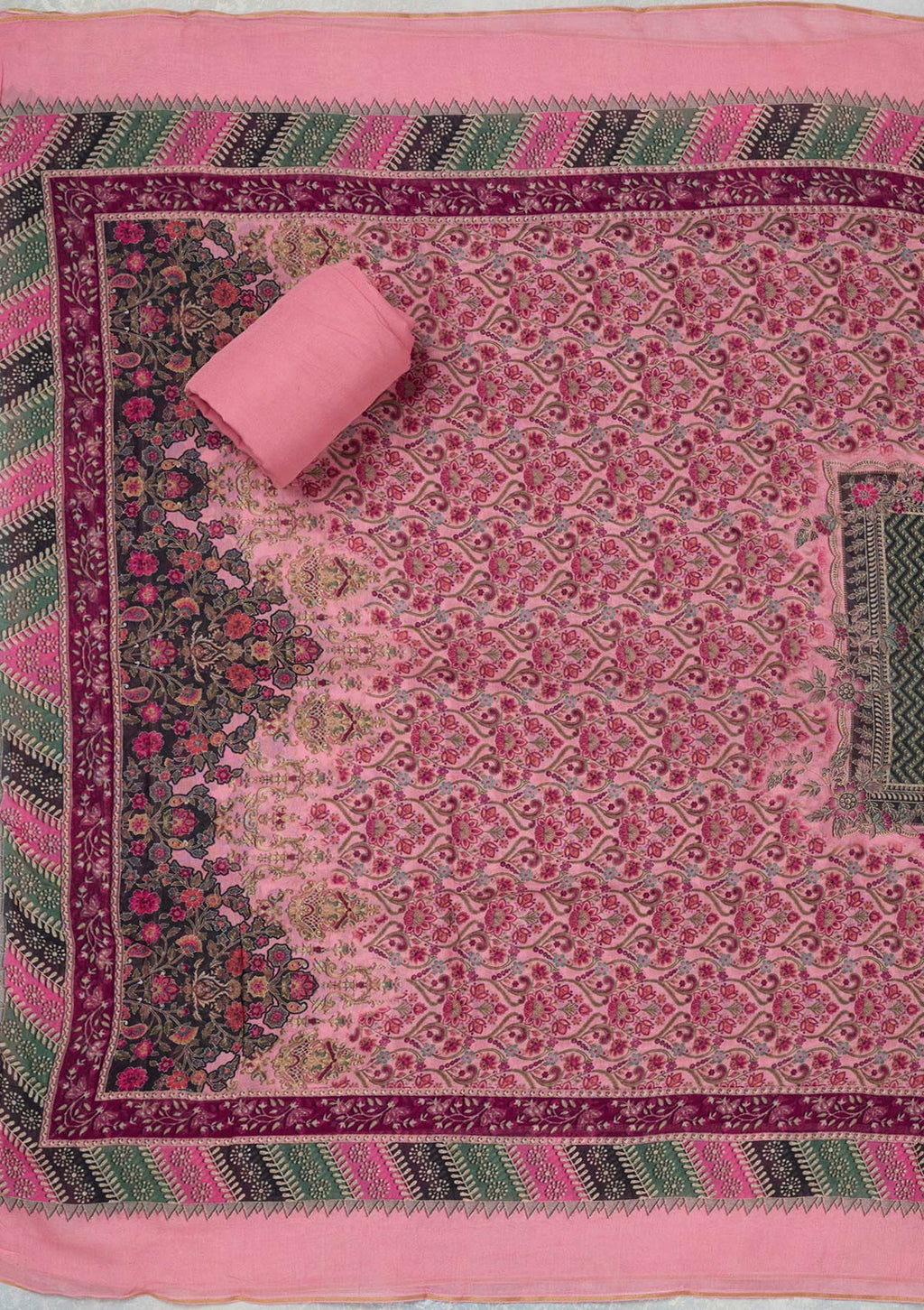 Pink Zariwork Semi Crepe Unstitched Salwar Suit
