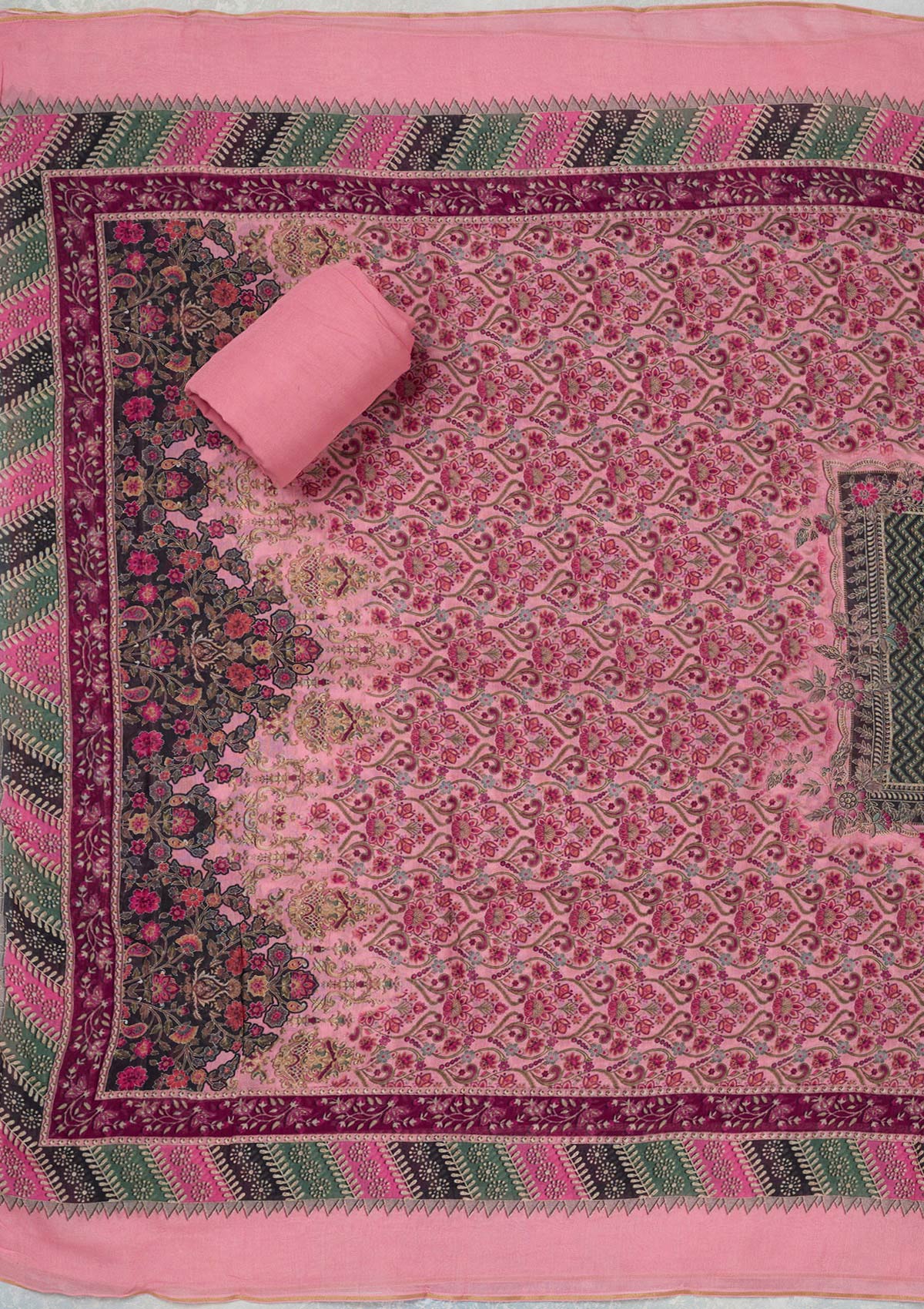 Pink Zariwork Semi Crepe Unstitched Salwar Suit