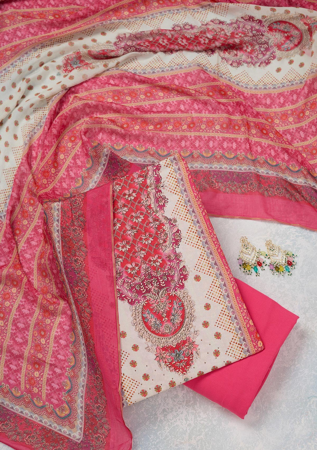 Cream Zariwork Semi Crepe Unstitched Salwar Suit
