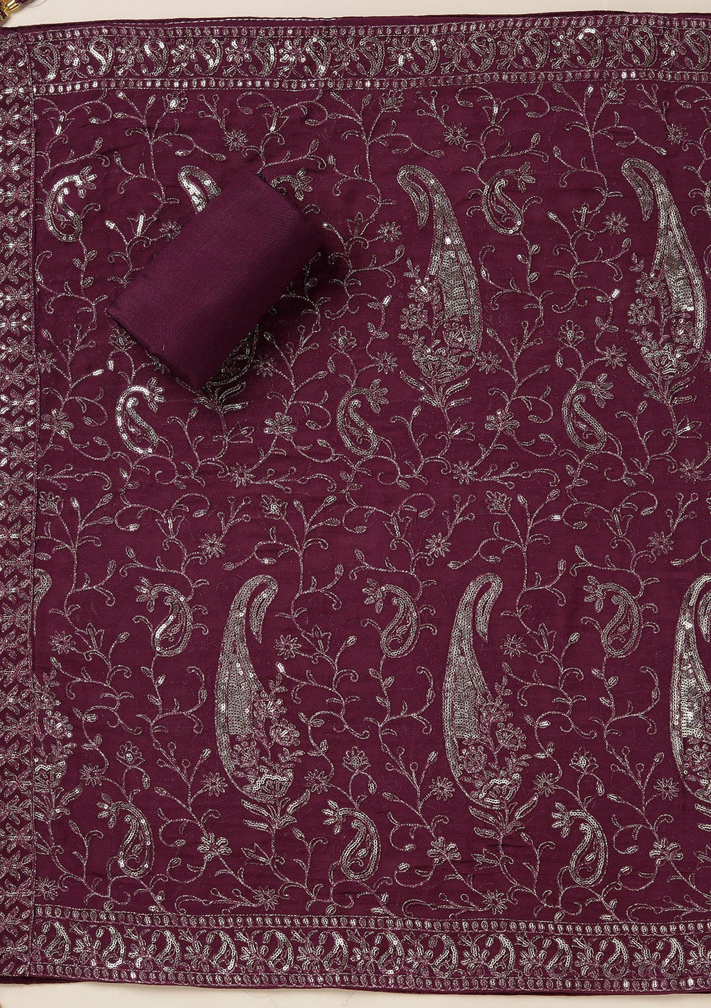 Purple Sequins Organza Unstitched Salwar Suit