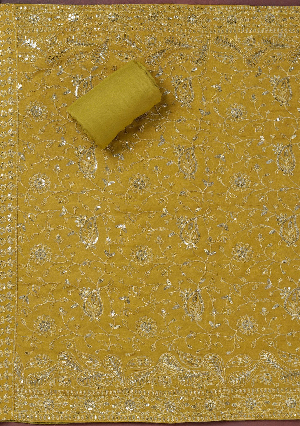 Beige Sequins Organza Unstitched Salwar Suit