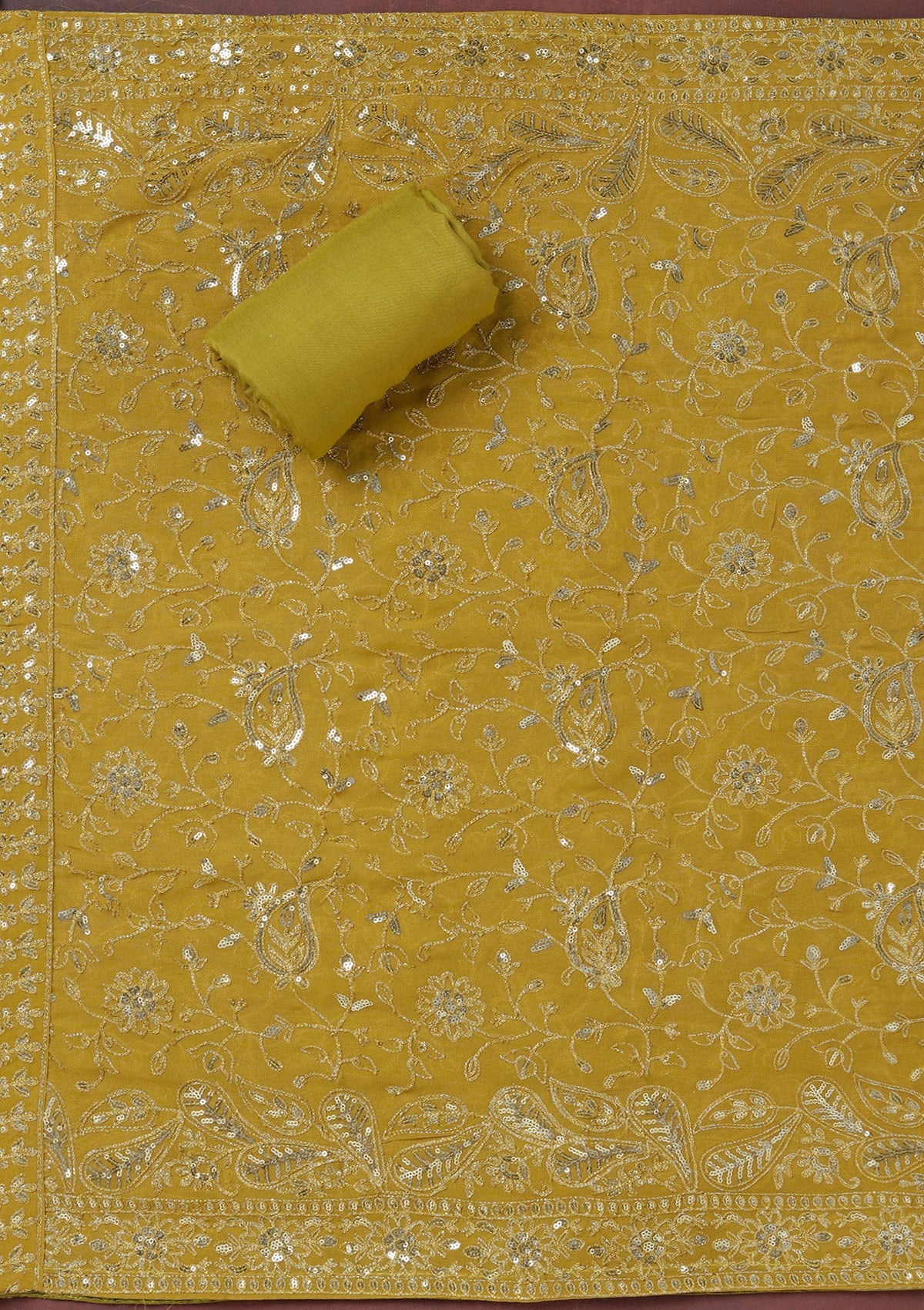 Beige Sequins Organza Unstitched Salwar Suit