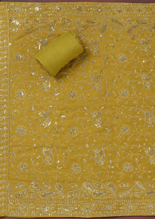 Beige Sequins Organza Unstitched Salwar Suit