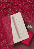 Beige Sequins Organza Unstitched Salwar Suit