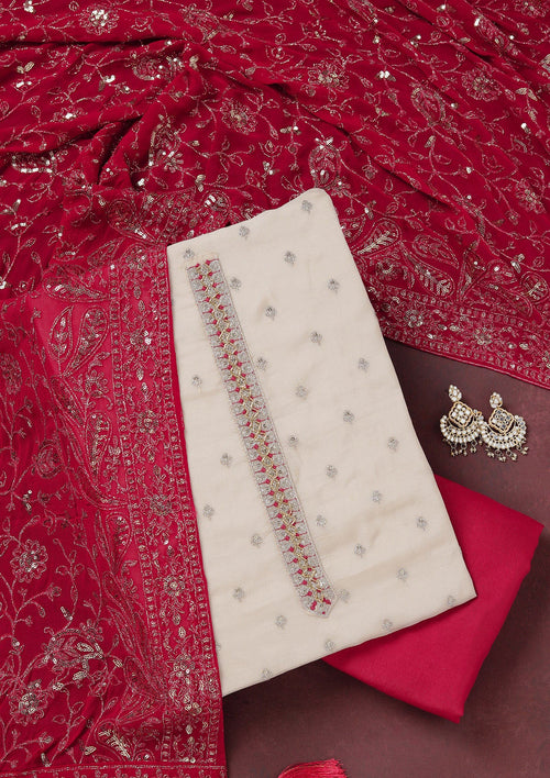 Beige Sequins Organza Unstitched Salwar Suit