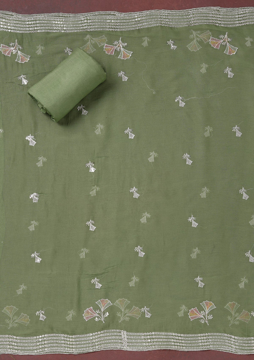 Beige Zariwork (Silver) Organza Unstitched Salwar Suit