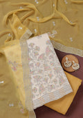 Beige Zariwork (Silver) Organza Unstitched Salwar Suit