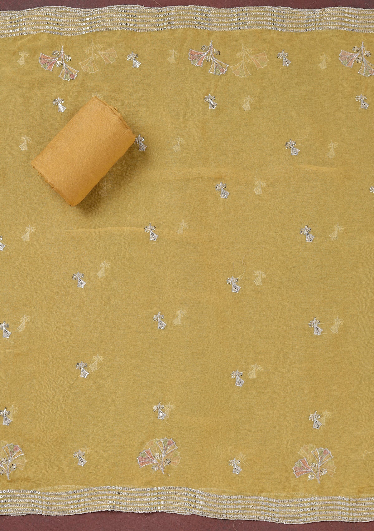 Beige Zariwork (Silver) Organza Unstitched Salwar Suit