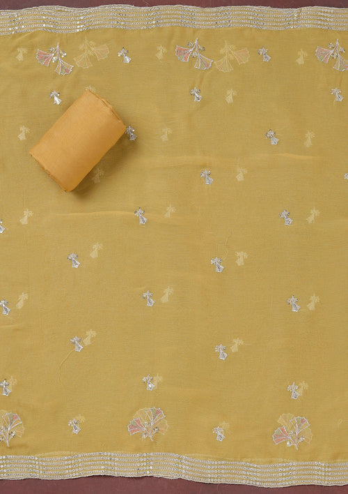 Beige Zariwork (Silver) Organza Unstitched Salwar Suit
