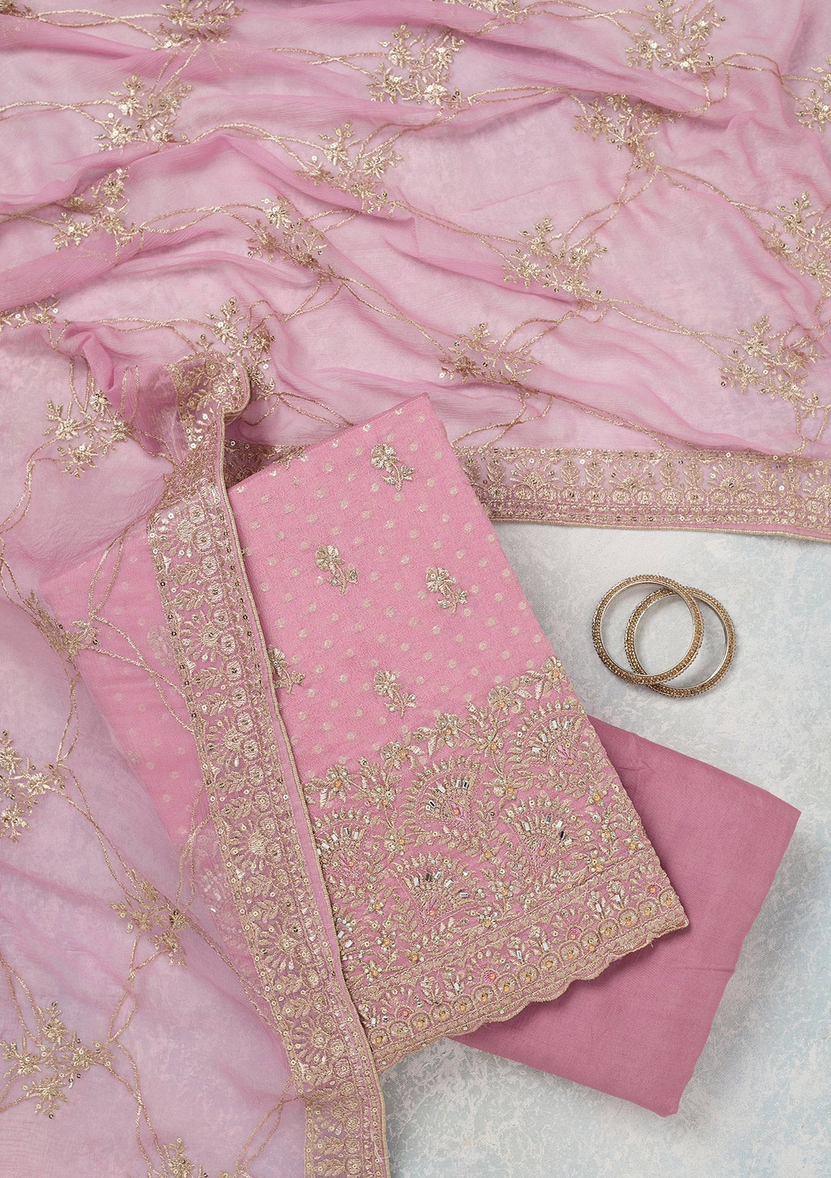 Lavender Zariwork (Gold) Chinon Unstitched Salwar Suit