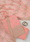 Peach Zariwork (Gold) Chinon Unstitched Salwar Suit