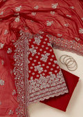 Maroon Zariwork (Gold) Chinon Unstitched Salwar Suit