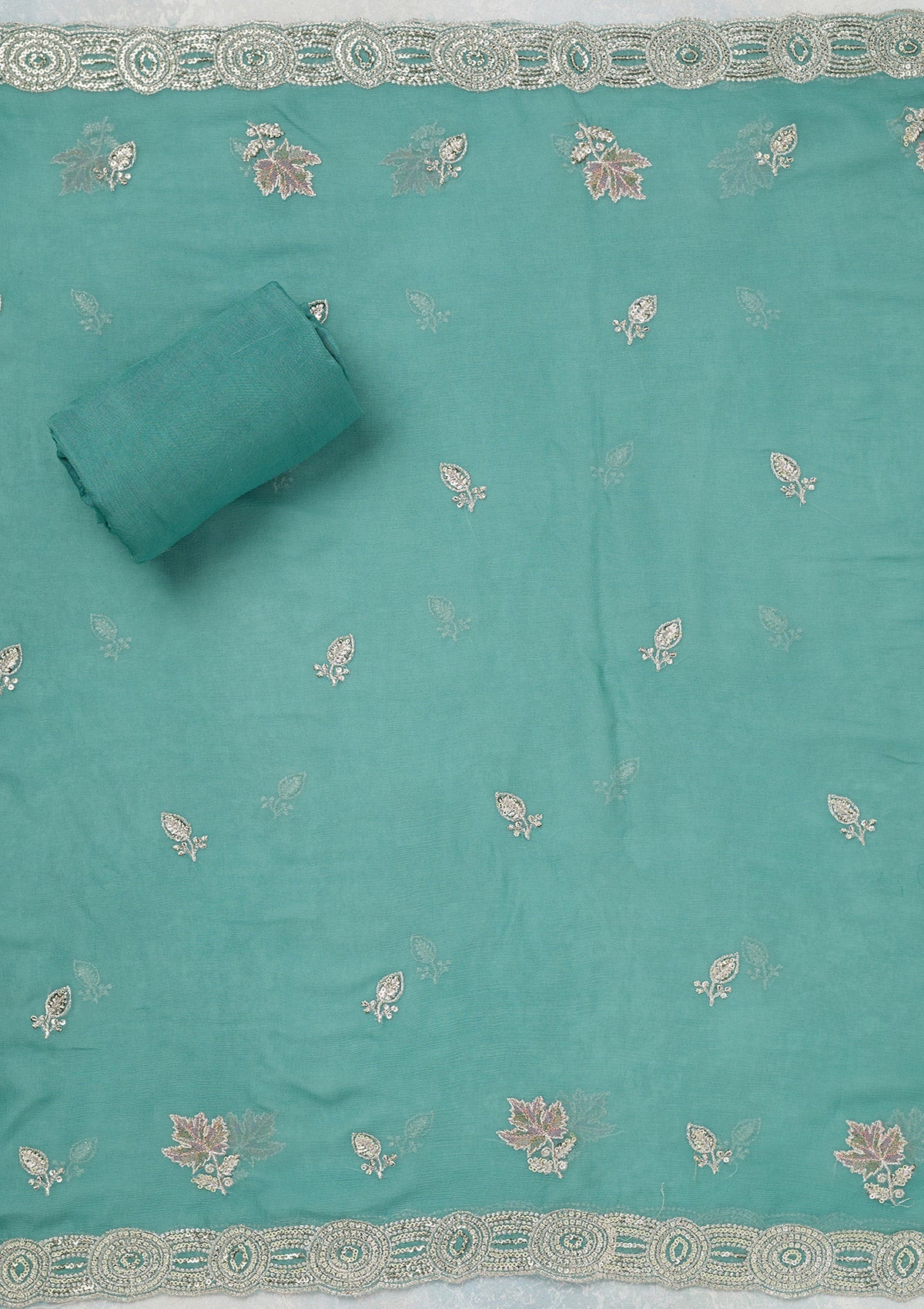 Blue Mirrorwork Organza Unstitched Salwar Suit