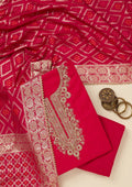 Rani Pink Zariwork (Gold) Chanderi Unstitched Salwar Suit