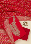 Red Zariwork (Gold) Chanderi Unstitched Salwar Suit