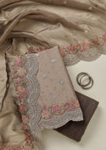 Light Brown Threadwork Tissue Unstitched Salwar Suit