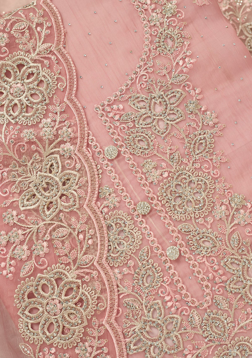 Onion Pink Threadwork Tissue Unstitched Salwar Suit