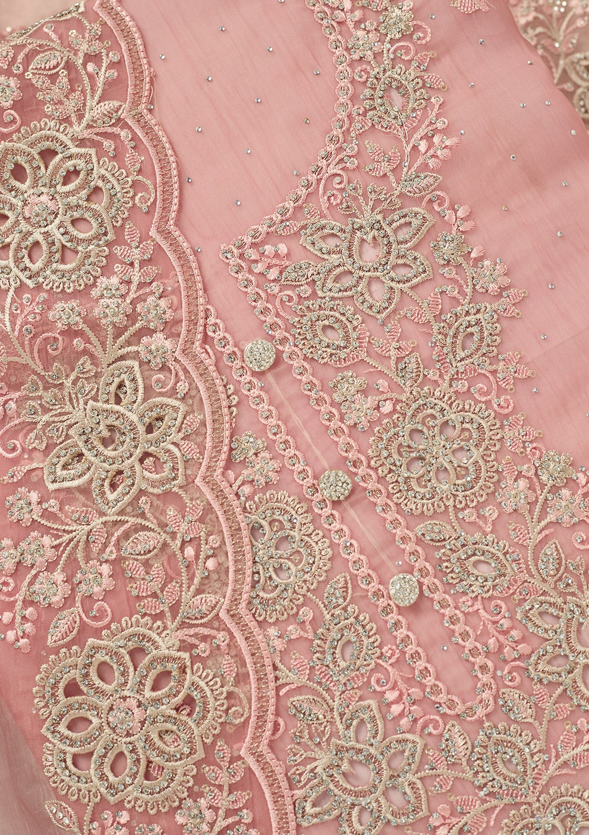 Onion Pink Threadwork Tissue Unstitched Salwar Suit