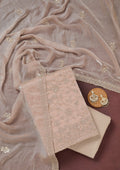 Beige Sequins Semi Crepe Unstitched Salwar Suit